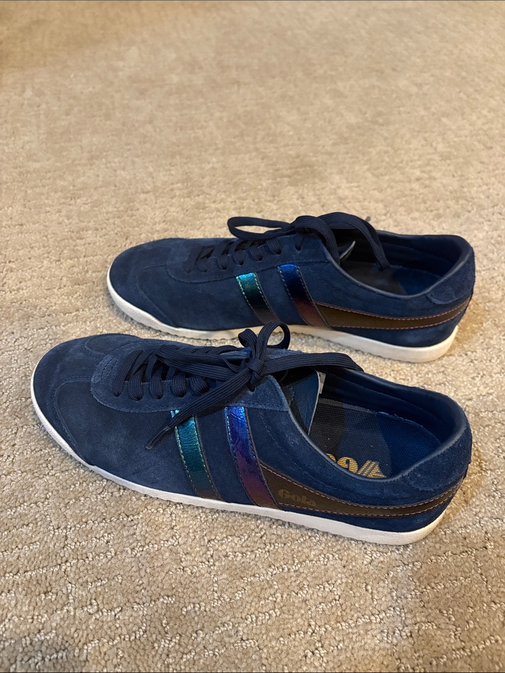 Gola Ladies  Navy Suede Sneakers with Iridescent Side Stripes